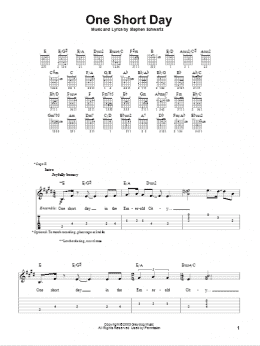 page one of One Short Day (from Wicked) (Easy Guitar Tab)