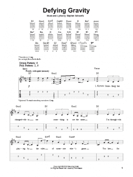 page one of Defying Gravity (from Wicked) (Easy Guitar Tab)