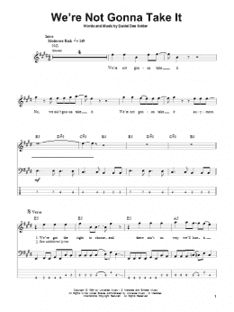 page one of We're Not Gonna Take It (Bass Guitar Tab)