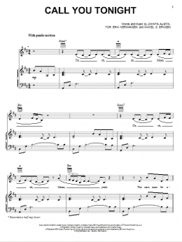 page one of Call You Tonight (Piano, Vocal & Guitar Chords (Right-Hand Melody))