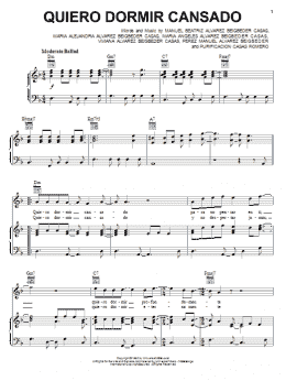 page one of Quiero Dormir Cansado (Piano, Vocal & Guitar Chords (Right-Hand Melody))