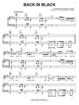 page one of Back In Black (Piano, Vocal & Guitar Chords (Right-Hand Melody))