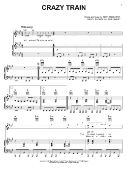 page one of Crazy Train (Piano, Vocal & Guitar Chords (Right-Hand Melody))
