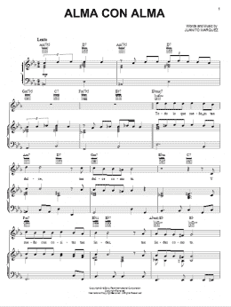 page one of Alma Con Alma (Piano, Vocal & Guitar Chords (Right-Hand Melody))