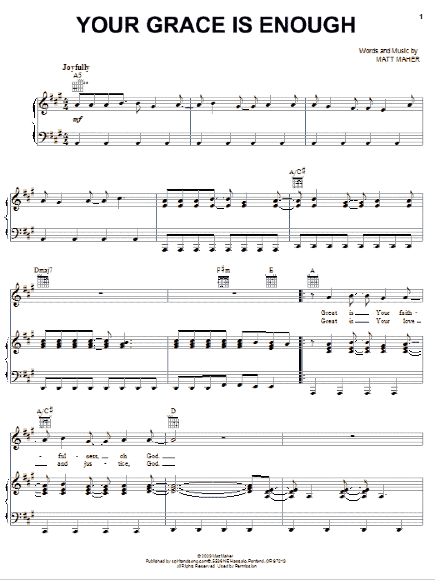 Your Grace Is Enough (Piano, Vocal & Guitar Chords (Right-Hand Melody))