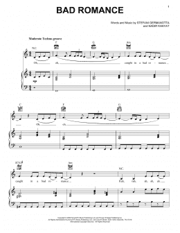 page one of Bad Romance (Piano, Vocal & Guitar Chords (Right-Hand Melody))
