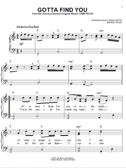page one of Gotta Find You (from Camp Rock) (Easy Piano)
