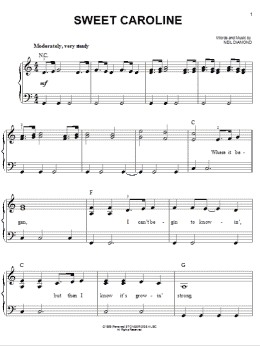 page one of Sweet Caroline (Easy Piano)