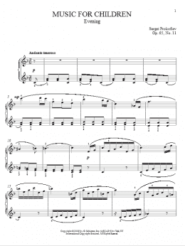 page one of Evening (Piano Solo)