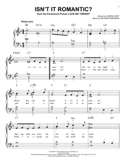 page one of Isn't It Romantic? (Easy Piano)