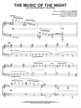 page one of The Music Of The Night (from The Phantom Of The Opera) (arr. Phillip Keveren) (Piano Solo)
