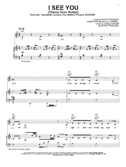 page one of I See You (Theme From Avatar) (Piano, Vocal & Guitar Chords (Right-Hand Melody))