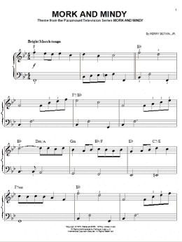 page one of Mork And Mindy (Easy Piano)