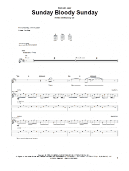 page one of Sunday Bloody Sunday (Guitar Tab)