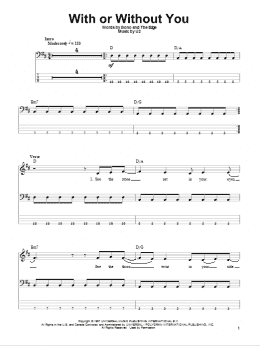 page one of With Or Without You (Bass Guitar Tab)