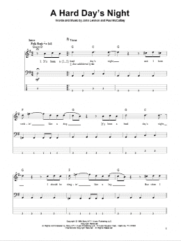page one of A Hard Day's Night (Bass Guitar Tab)