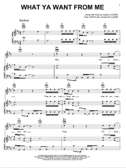 page one of What Ya Want From Me (Piano, Vocal & Guitar Chords (Right-Hand Melody))