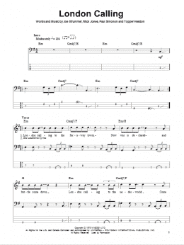 page one of London Calling (Bass Guitar Tab)
