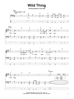 page one of Wild Thing (Bass Guitar Tab)