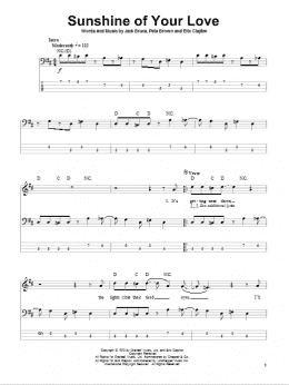 page one of Sunshine Of Your Love (Bass Guitar Tab)