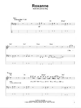 page one of Roxanne (Bass Guitar Tab)