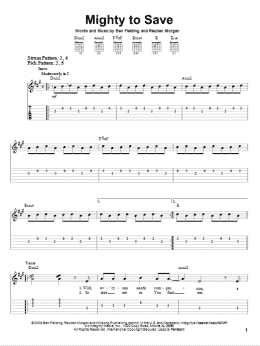 page one of Mighty To Save (Easy Guitar Tab)