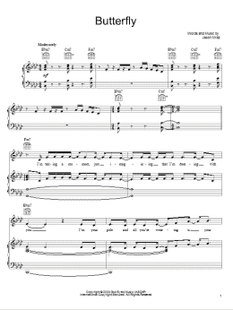 page one of Butterfly (Piano, Vocal & Guitar Chords (Right-Hand Melody))