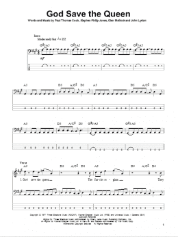 page one of God Save The Queen (Bass Guitar Tab)