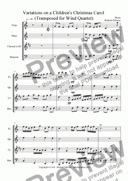 page one of Variations on a Children's Christmas Carol (Transposed for Wind Quartet)