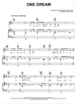 page one of One Dream (Piano, Vocal & Guitar Chords (Right-Hand Melody))