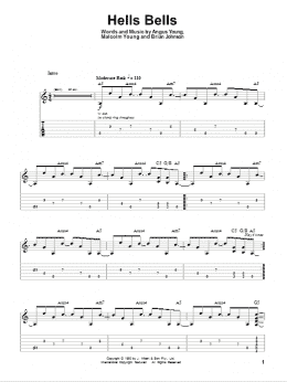 page one of Hells Bells (Guitar Tab (Single Guitar))