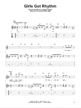 page one of Girls Got Rhythm (Guitar Tab (Single Guitar))