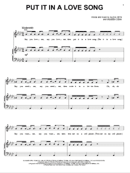 page one of Put It In A Love Song (Piano, Vocal & Guitar Chords (Right-Hand Melody))