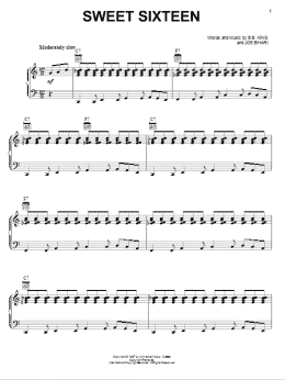 page one of Sweet Sixteen (Piano, Vocal & Guitar Chords (Right-Hand Melody))