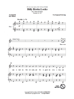 page one of Billy Broke Locks (2-Part Choir)