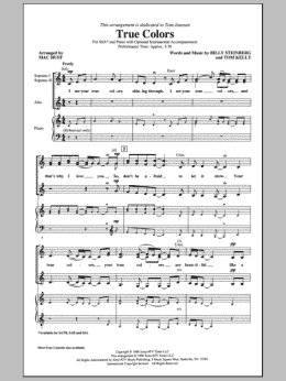 page one of True Colors (arr. Mac Huff) (SSA Choir)