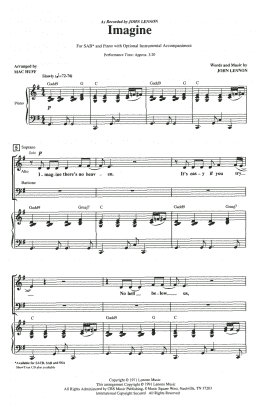page one of Imagine (arr. Mac Huff) (SAB Choir)