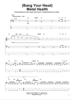 page one of (Bang Your Head) Metal Health (Bass Guitar Tab)