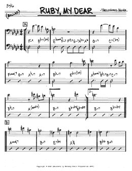 page one of Ruby, My Dear (Real Book – Melody & Chords – Bass Clef Instruments)