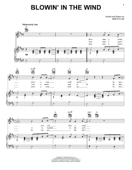 page one of Blowin' In The Wind (Piano, Vocal & Guitar Chords (Right-Hand Melody))
