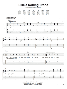 page one of Like A Rolling Stone (Easy Guitar Tab)