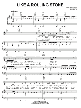 page one of Like A Rolling Stone (Piano, Vocal & Guitar Chords (Right-Hand Melody))