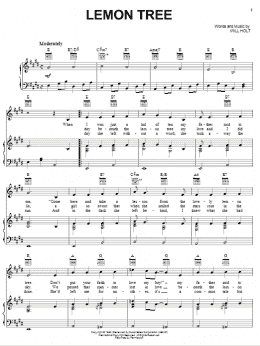 page one of Lemon Tree (Piano, Vocal & Guitar Chords (Right-Hand Melody))