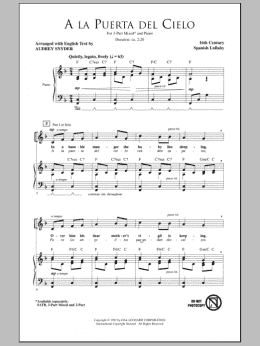 page one of A La Puerta Del Cielo (3-Part Mixed Choir)