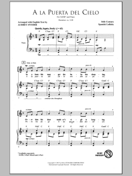 page one of A La Puerta Del Cielo (SATB Choir)