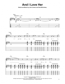 page one of And I Love Her (Guitar Tab (Single Guitar))