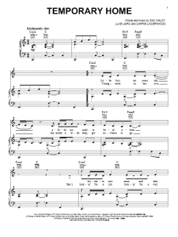 page one of Temporary Home (Piano, Vocal & Guitar Chords (Right-Hand Melody))