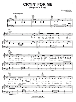 page one of Cryin' For Me (Wayman's Song) (Piano, Vocal & Guitar Chords (Right-Hand Melody))