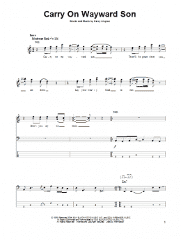 page one of Carry On Wayward Son (Bass Guitar Tab)