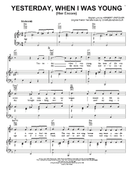page one of Yesterday When I Was Young (Hier Encore) (Piano, Vocal & Guitar Chords (Right-Hand Melody))